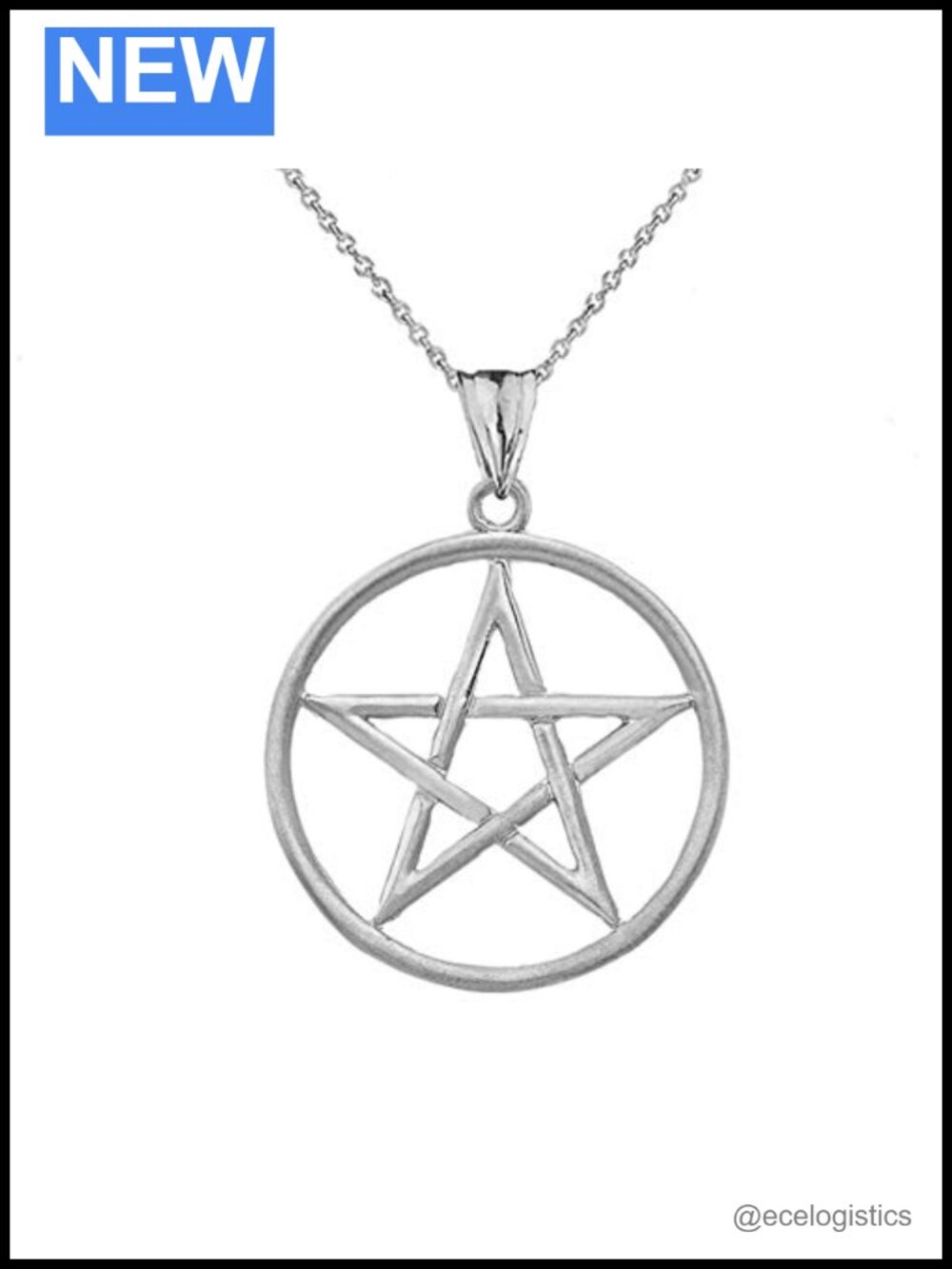 Sterling Silver Pentagram Star Pendant Necklace Satin Finish Rolo Chain 16"